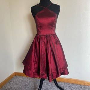 red satin homecoming dress
